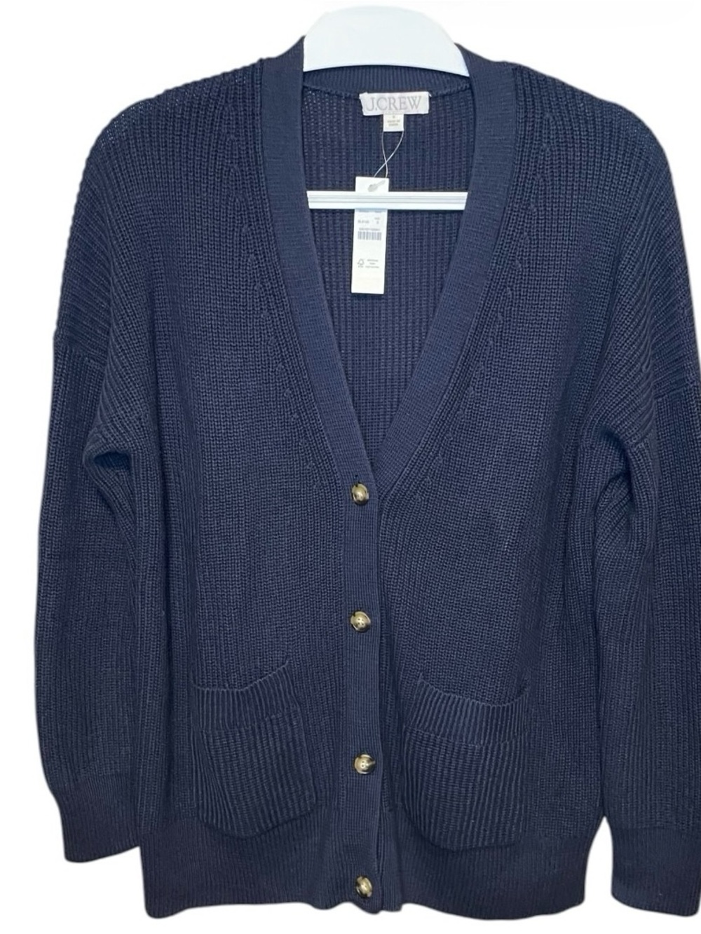 J. Crew V Neck Cotton Blend Cardigan Sweater Navy Small NWT